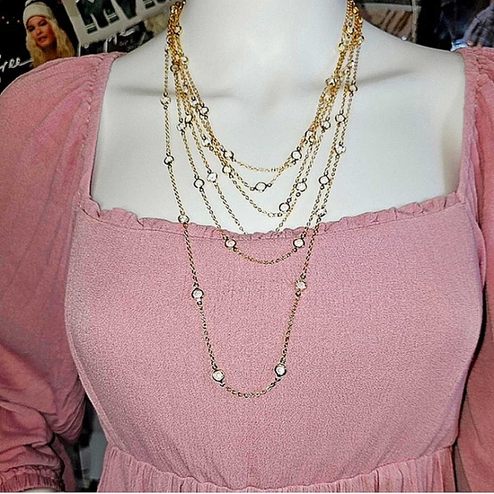 SAACHI Adjustable Crystal Multi Layered Necklace With Gold-Plated Brass NWT$80 - Picture 4 of 7